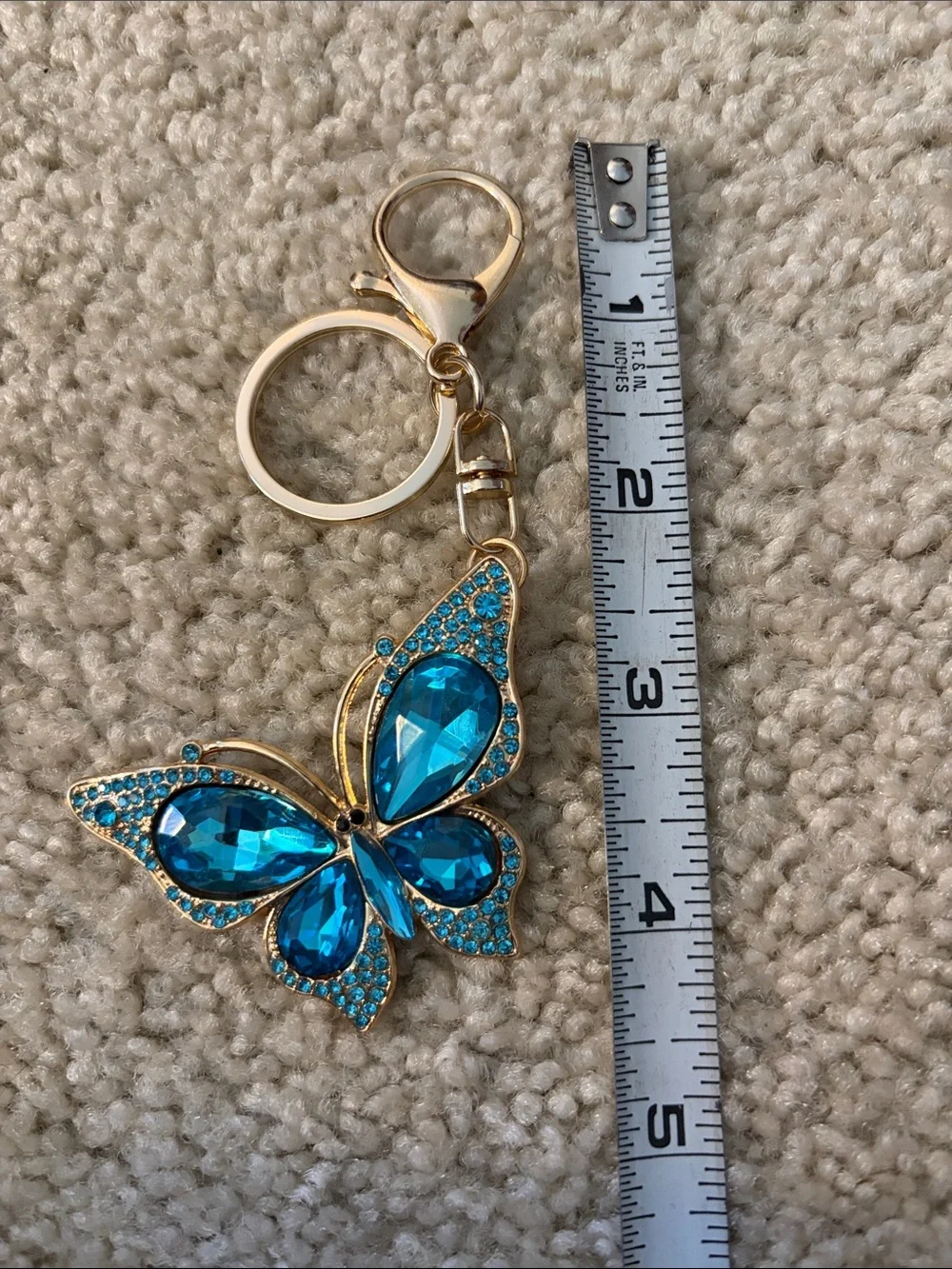 Gold-Tone Blue Crystal Butterfly Keychain NWT